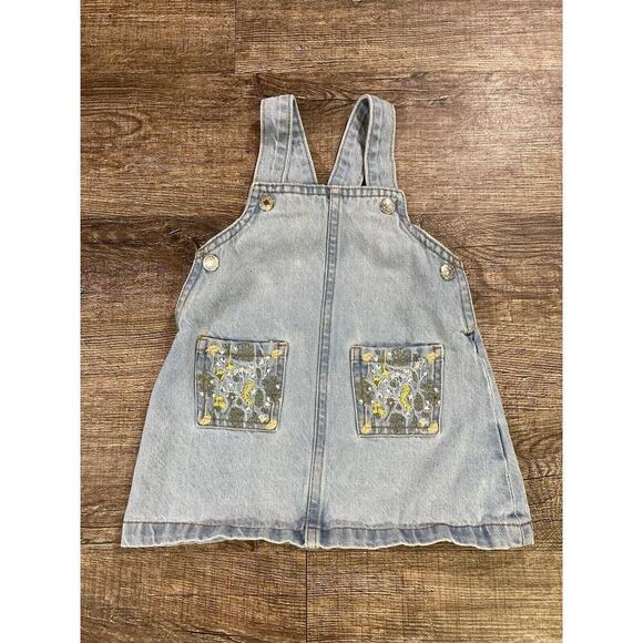 7 For All Mankind Baby Girls 18 Mo Overall Denim Blue Jean Dress Embroidered - Picture 1 of 8